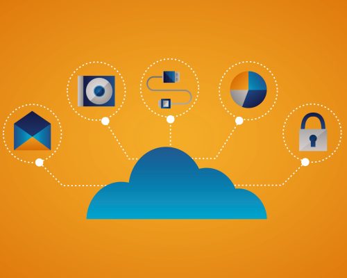 connection tools disk padlock statistics cloud vector illustration